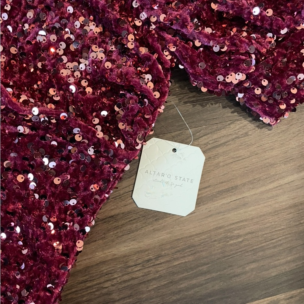 Altar'd State Raspberry Sequin Puff-Sleeve Mini Dress - Picture 3 of 6